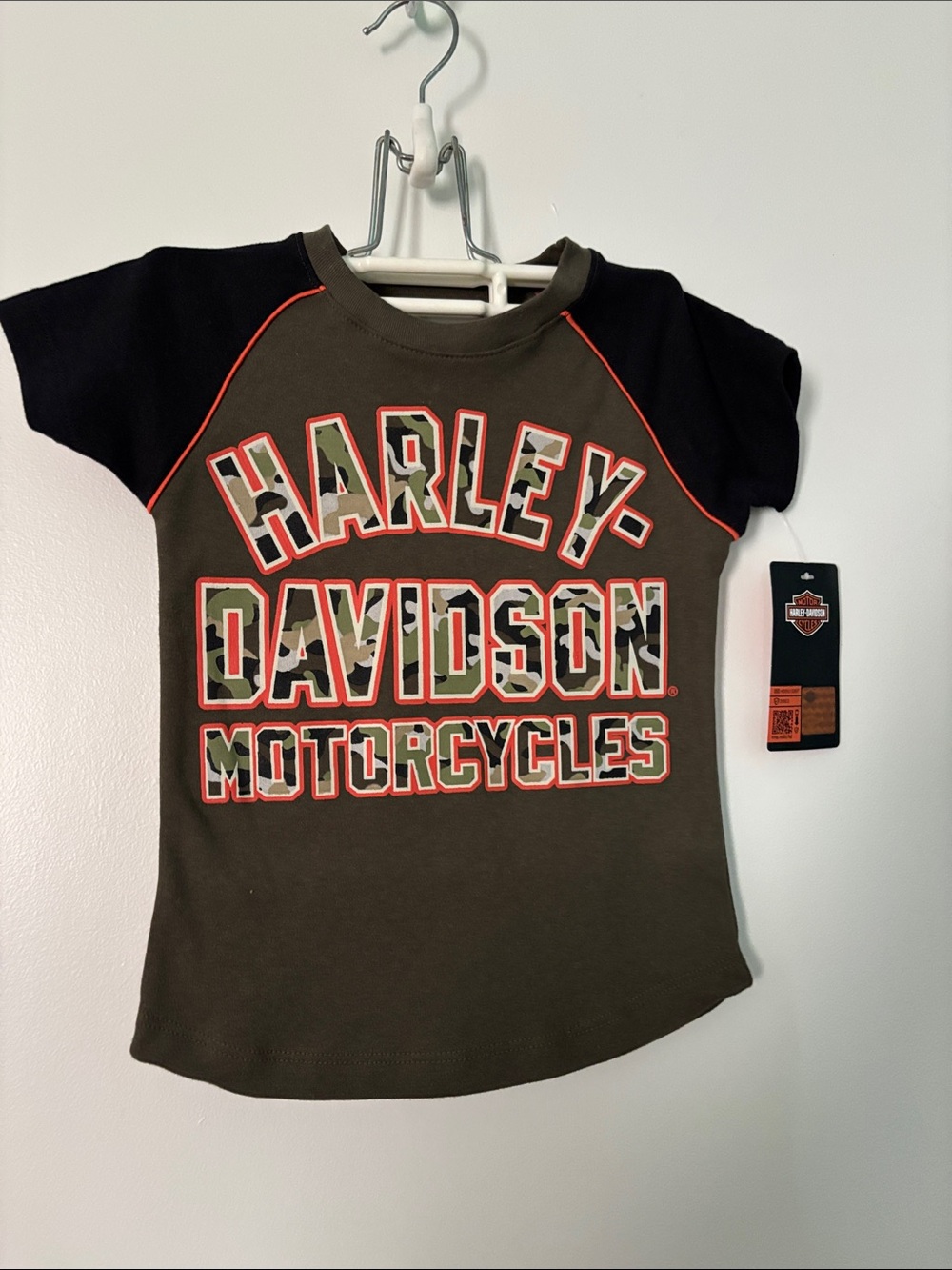 Harley-Davidson Olive Green & Black Camo Logo Kids Tee 4/5